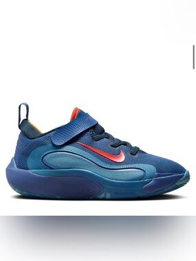 Nike Isofly Blue Youth Basketball Shoe with Red Swoosh Accent size 12